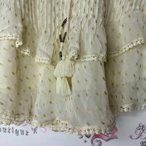TRYB skirt boho fringe cream white gold polka dotted tassel luxury beachy vibe - Picture 8 of 11